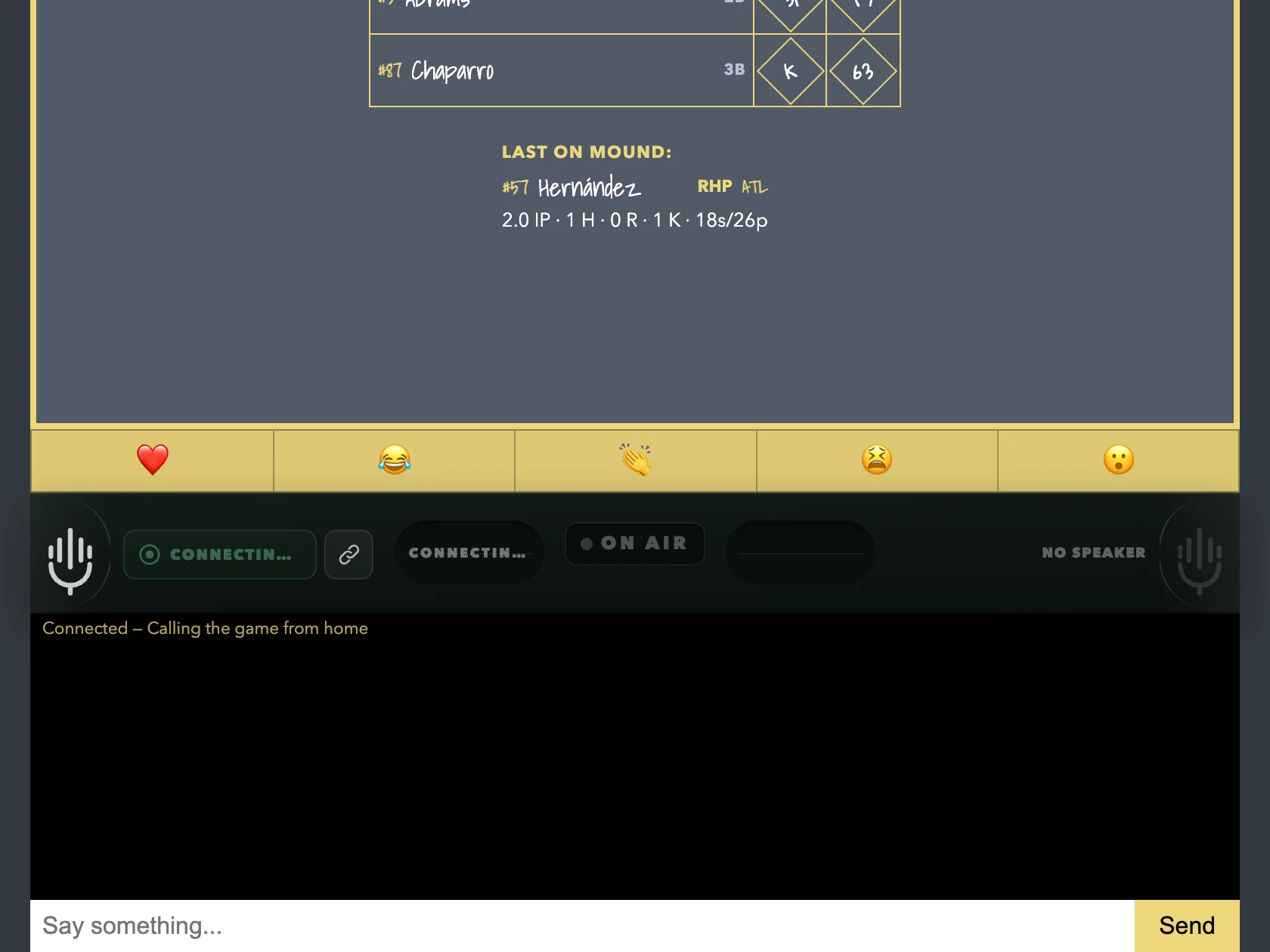 The broadcast console connecting while the browser asks for microphone access.