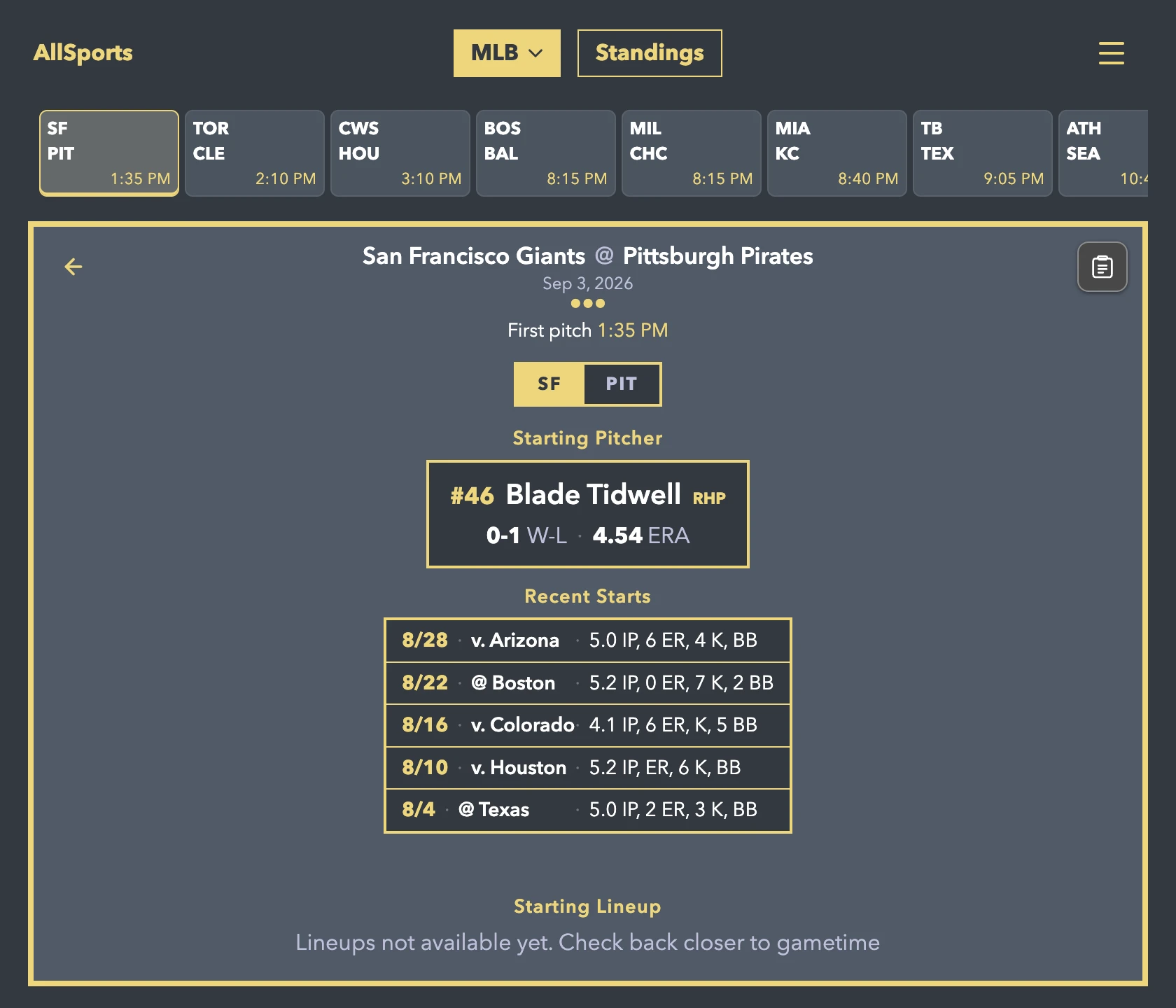 A game preview page with the Scheduled broadcasts clipboard button in the top corner.